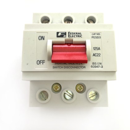 Federal Electric FESD3 AC22 125A 125 Amp 3 Pole Phase Isolator Main Switch Disconnector